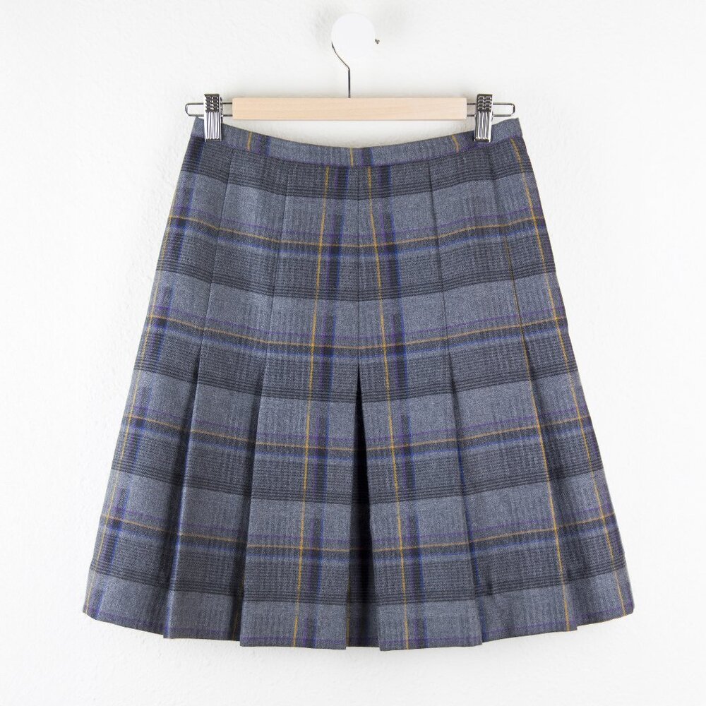 Vintage Gray Plaid 100% Wool Pleated Skirt Size 28 | Small